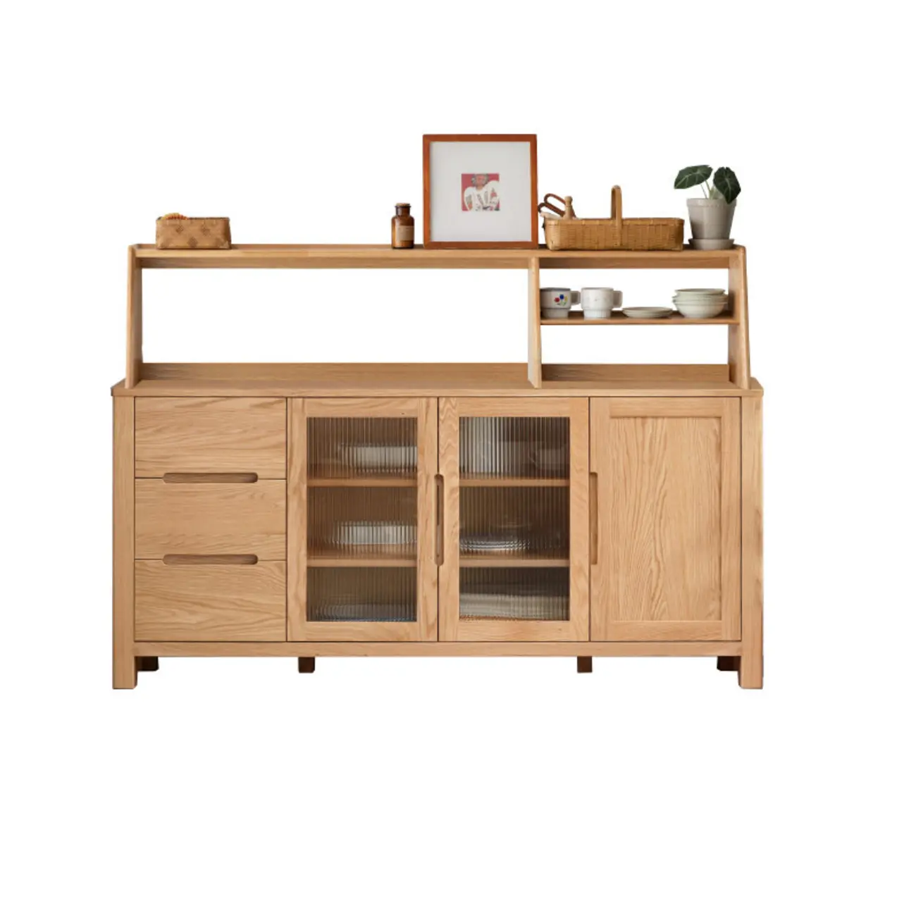 Modern Wood Sideboard with Shelves and Drawers