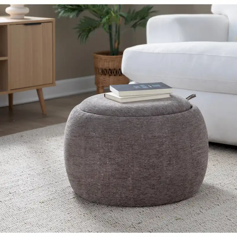 Carson Carrington Astrid Pouf with Natural Wood Tray Top