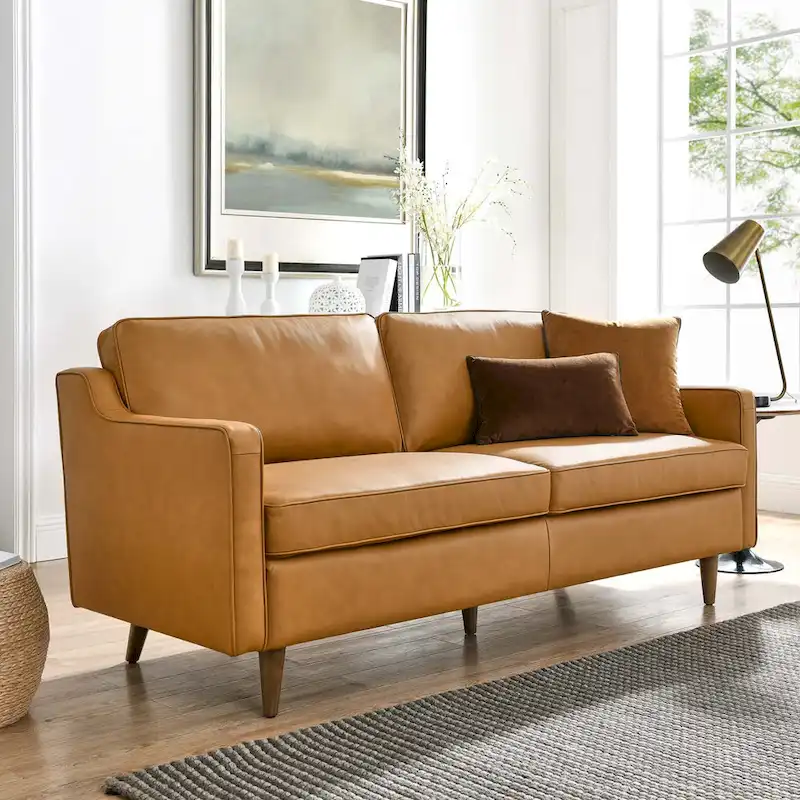 Impart Mid-century Modern Top-grain Leather Sofa