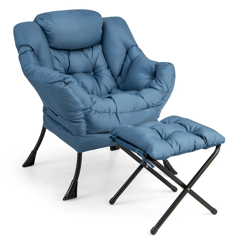 Gymax Lazy Sofa Chair Accent Leisure Armchair with Folding Footrest &