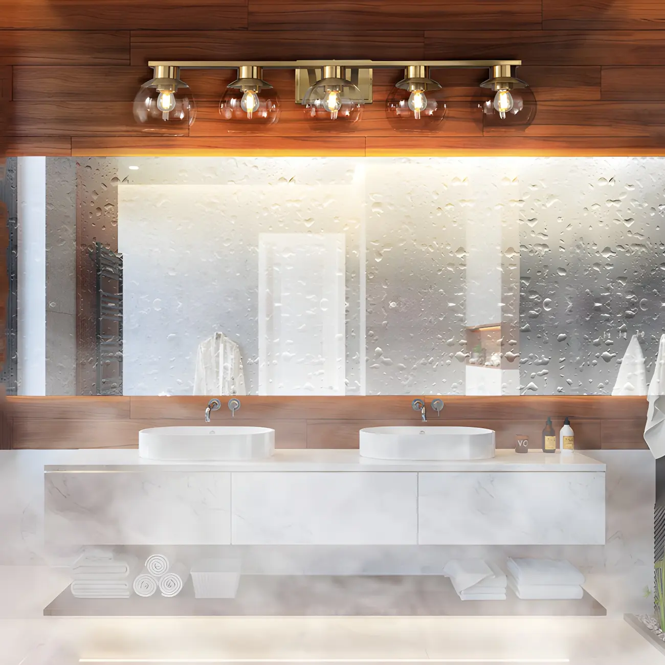 Modern Gold Clear Glass Dome Bathroom Vanity Light