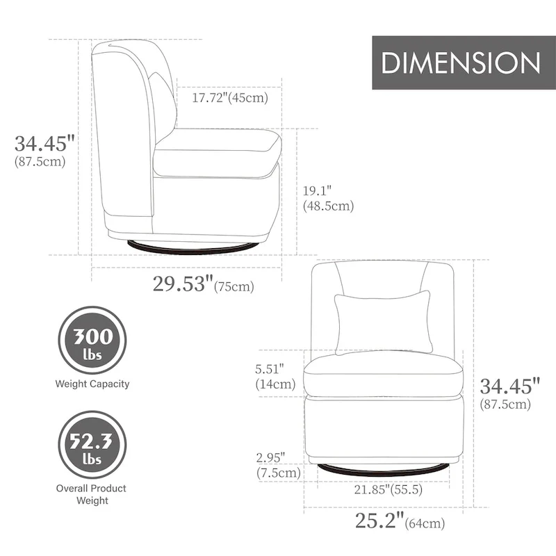 25 Seat Wide Chenille Office Accent Chair with 360 Swivel Metal Base
