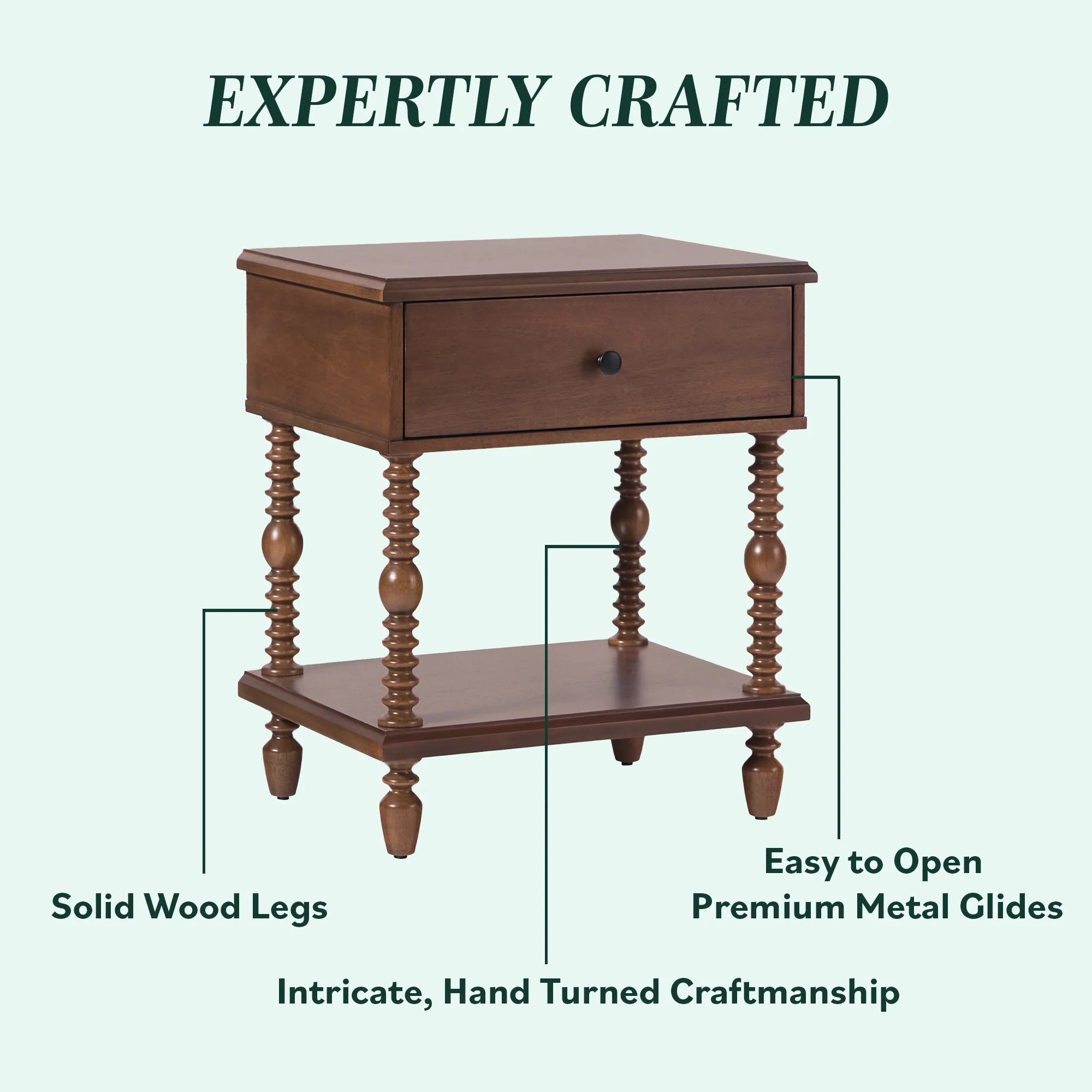 Traditional Vivienne Easy Assembly Solid Wood Nightstand