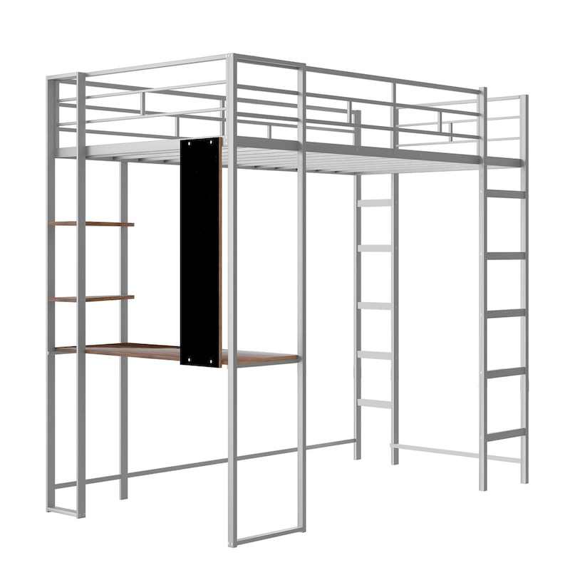 Twin Metal Loft Bed with Ladder, Fence & Desk
