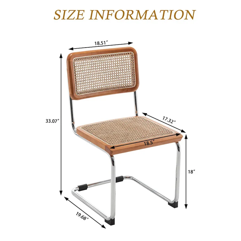 Dining Chairs Set of 2, Upholstered Natural Rattan Kitchen Chairs, Armless Accent Chair Side Chairs