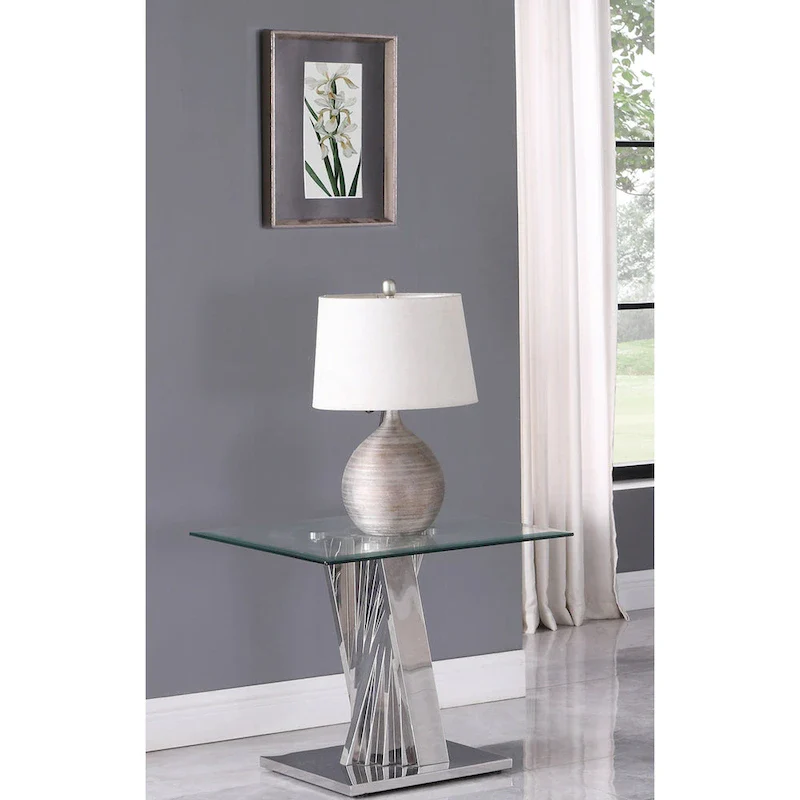 Best Quality Furniture Modern Glass End Table w/ Spiral Base - End Table