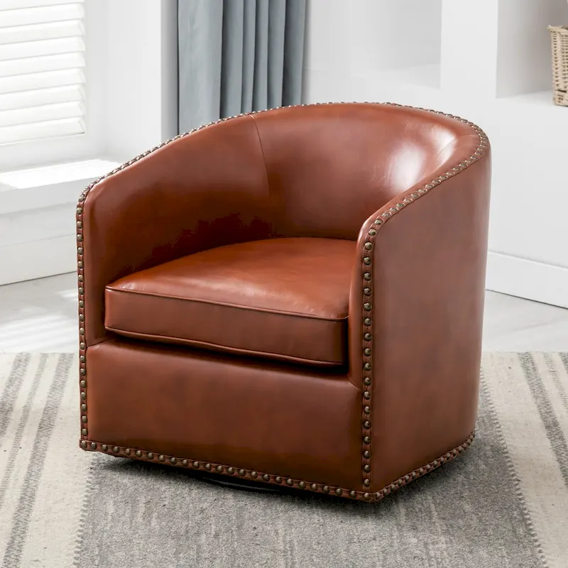 Truman Faux Leather Swivel Arm Chair with Nailhead Trim by Greyson Living