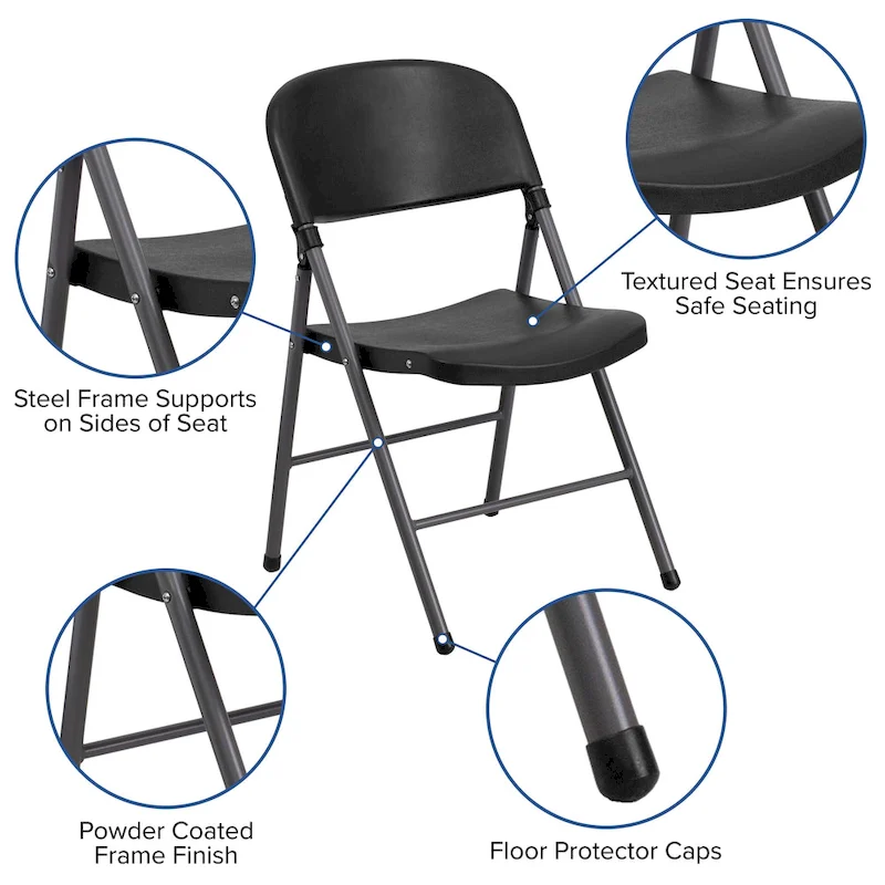 2 PK 330 lb. Capacity Plastic Folding Chair with Charcoal Frame