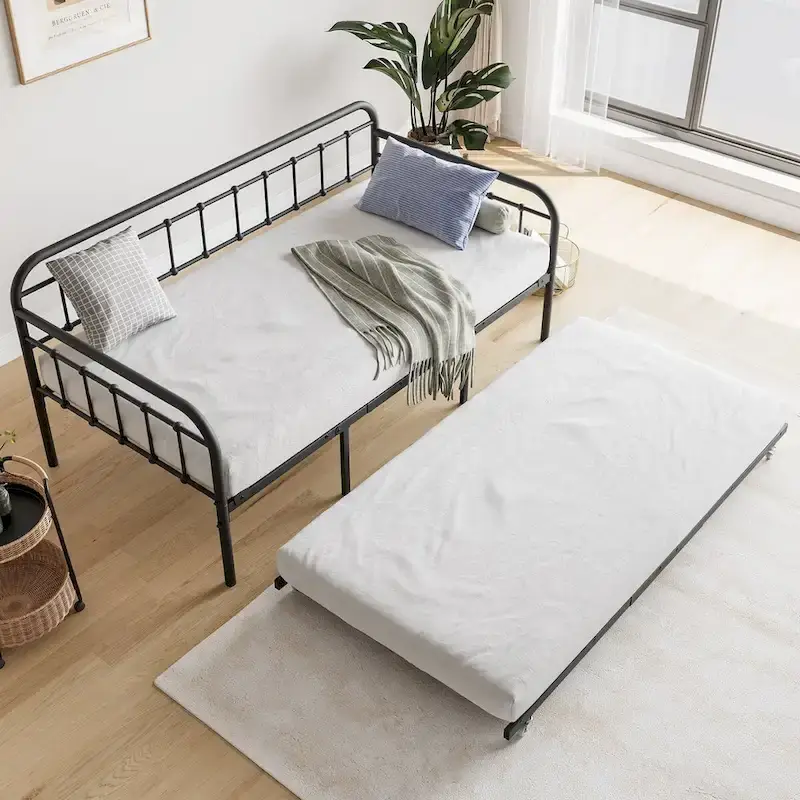 Twin Size Metal Daybed Frame with Trundle