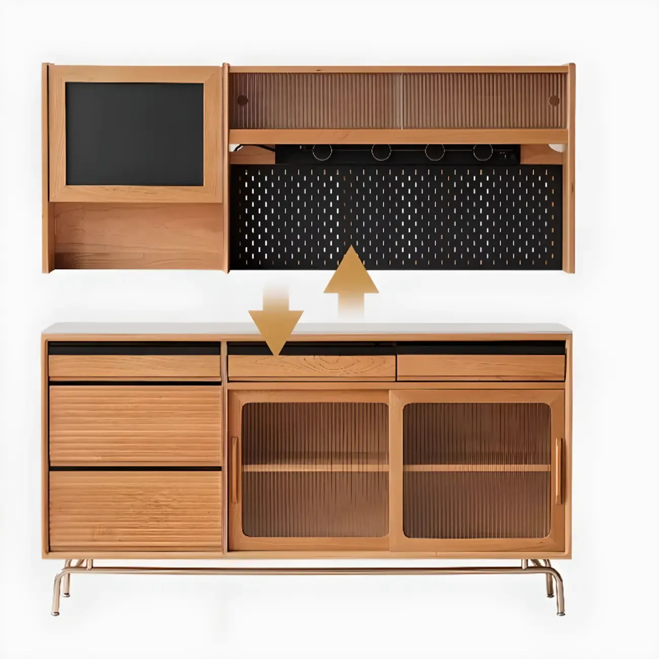 Modern Wood Sideboard with Cabinets and Stone Top