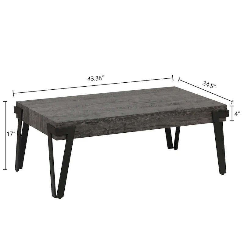 43-inch Industrial Wood and Metal Coffee Table - 17  H x 43.38  W x 24.5  D