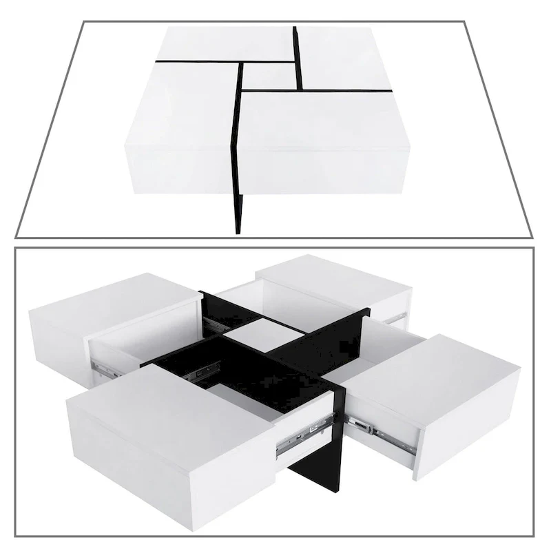 Unique Stylish Wooden Coffee Table with Sliding Extended Table Top