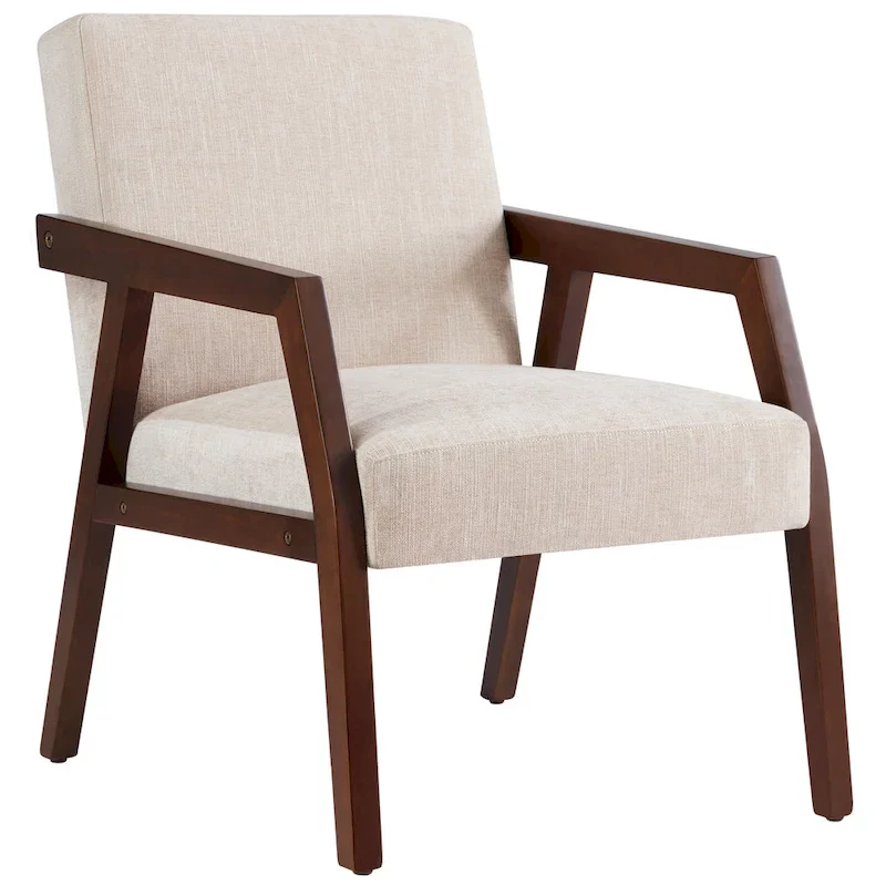 Mid-Century Modern Upholstered Accent Armchair with Solid Wood Legs, Living Room Bedroom Chair