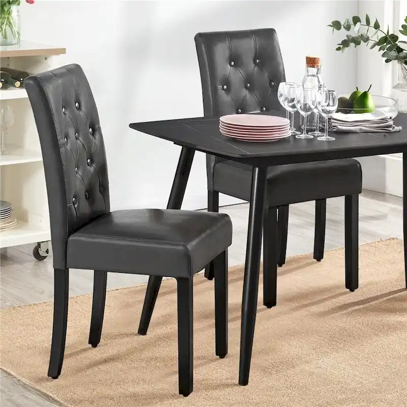 Yaheetech Button Padded Dining Chair with Solid Wood Legs Set of 2 - Set of 2