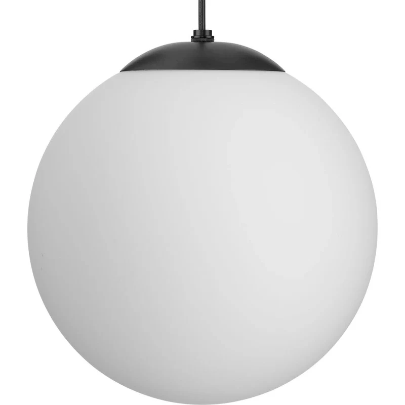 Atwell Collection Matte Black and Opal Glass Globe Large Hanging Pendant Light - 12 in x 12 in x 12.5 in