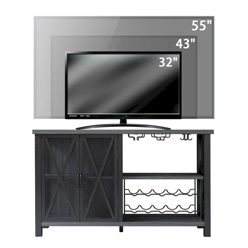 Myhozm Buffet Bar Cabinet with Wine Rack, Modern Buffet/Sideboard Wine Bar Dining Server, Grey/Brown