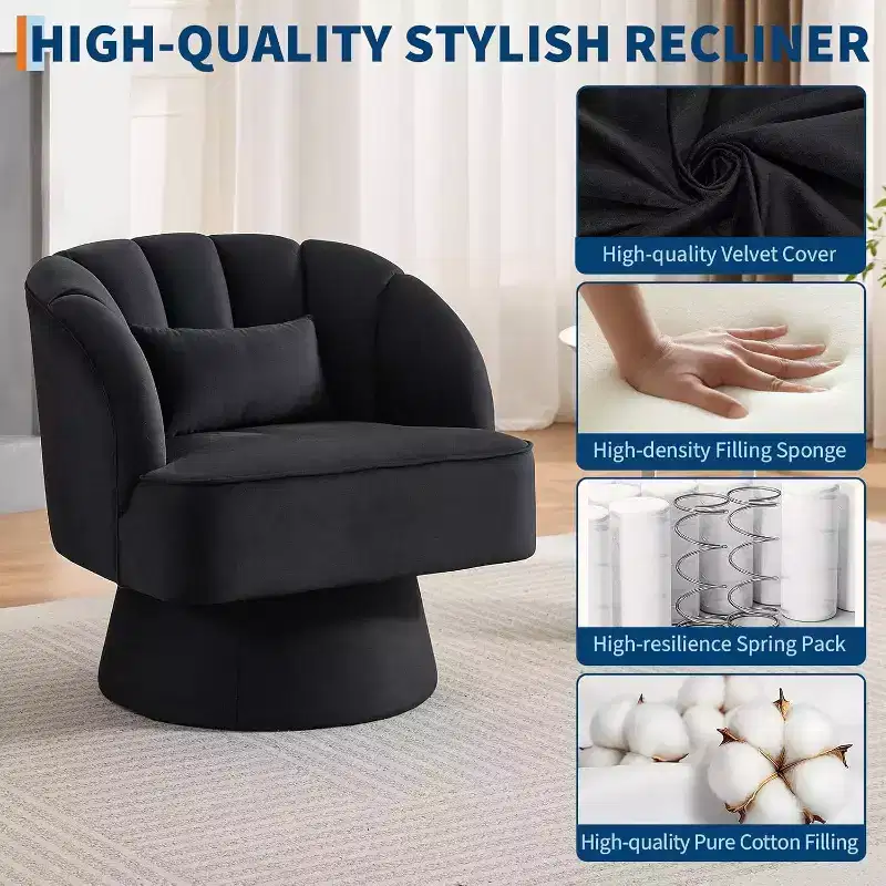 Acekool 360 Swivel Barrel Chair - Plush Teddy Velvet Lounge Chair