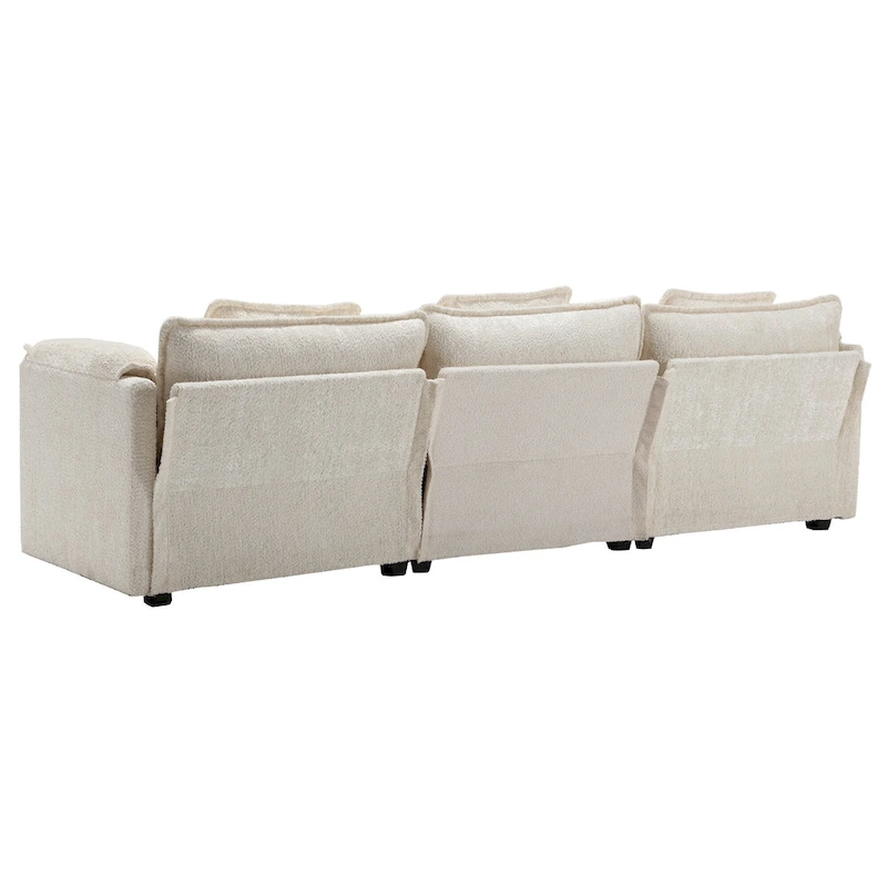 Beige 112.2 L-Shape 4-Seater Sectional Sofa in Modern Boucle Fabric with Removable Cushions and Detachable Armrests