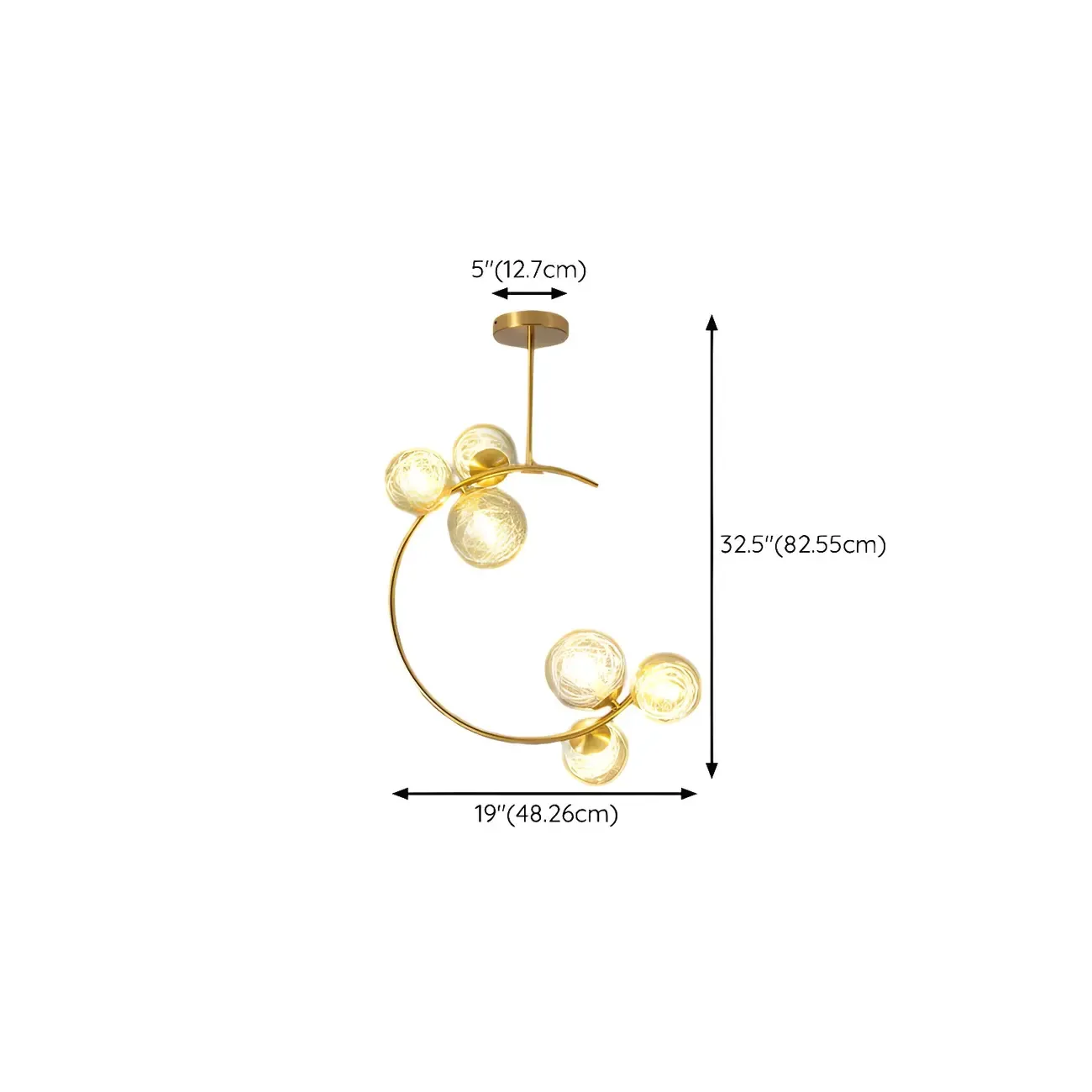 Modern Globe Glass Metal Gold Semi Flush Ceiling Light