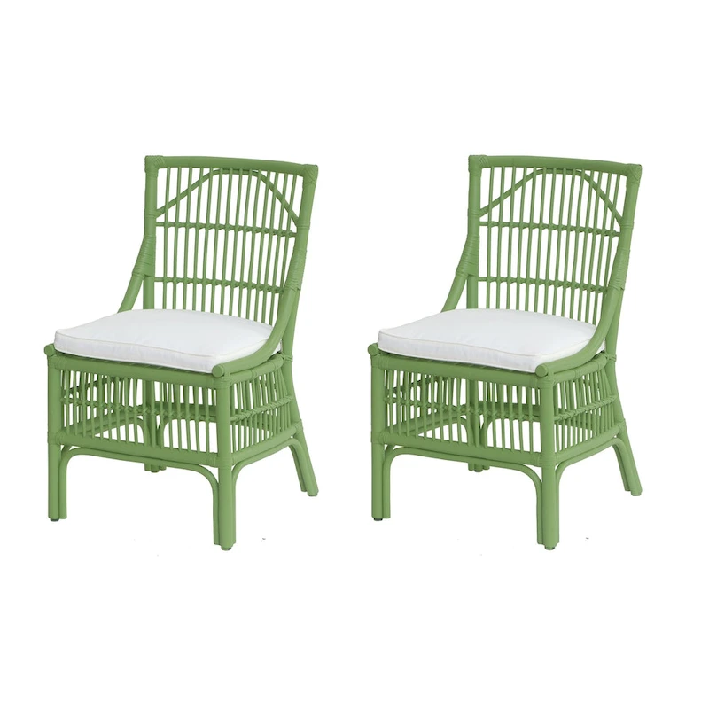 Rattan Slat Back Cushioned Dining Chairs, Set of Two by East at Main