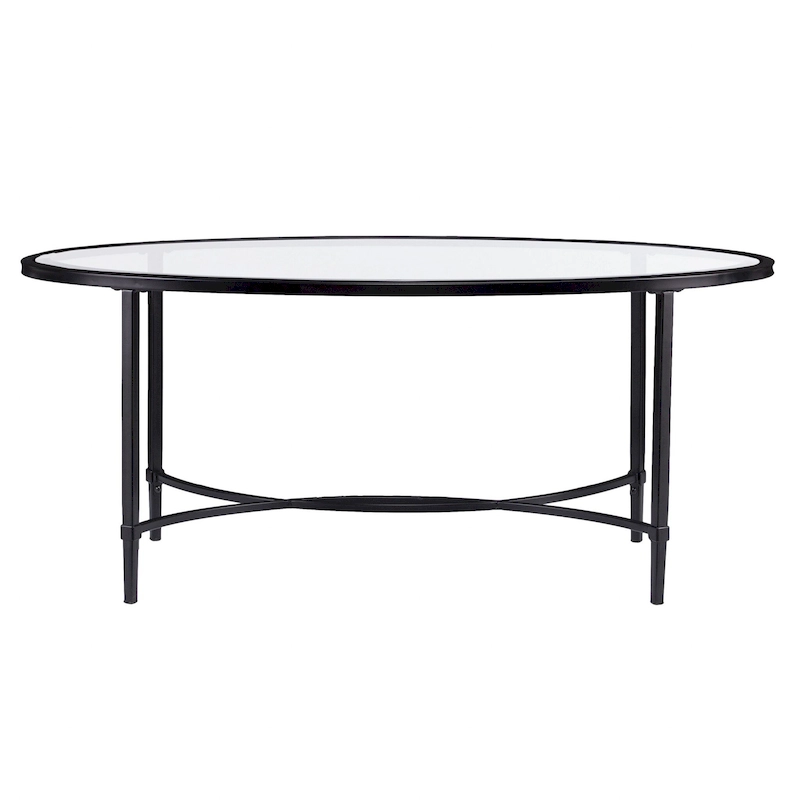 HomeRoots 45 Clear and Black Glass and Metal Oval Coffee Table - 19 H x 45 W x 25 D