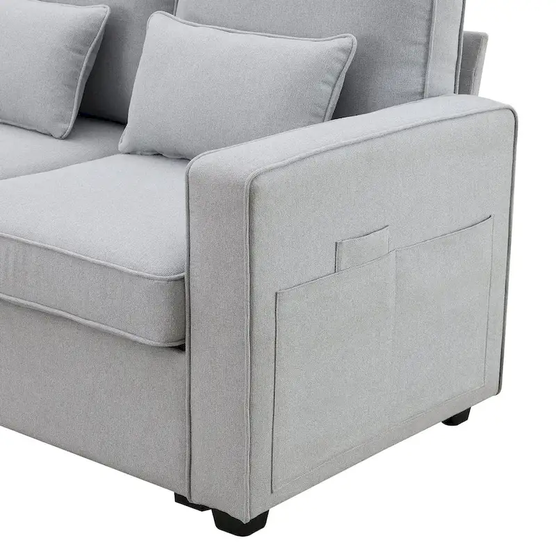104 4-Seater Modern Linen Fabric Sofa with Armrest Pockets and 4 Pillows