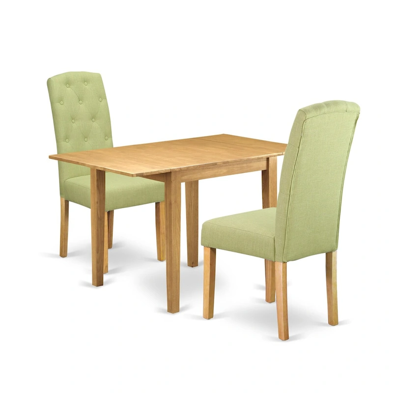 East West Furniture 3 Piece Dining Table Set- a Rectangle Kitchen Table and 2 Limelight Linen Fabric Upholstered Chairs, Oak