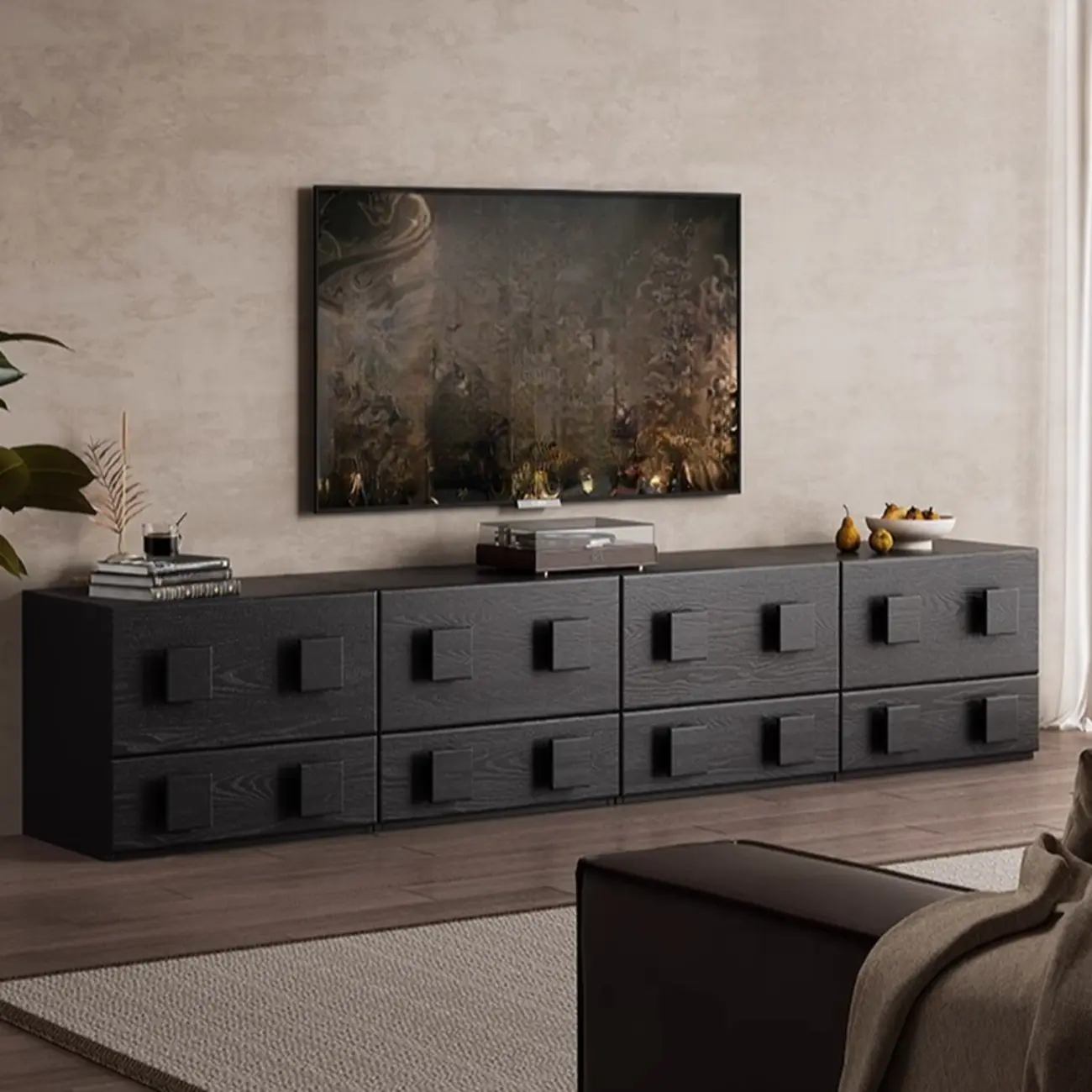 Living Room Brown 2-Tier Rectangular Wooden TV Stand