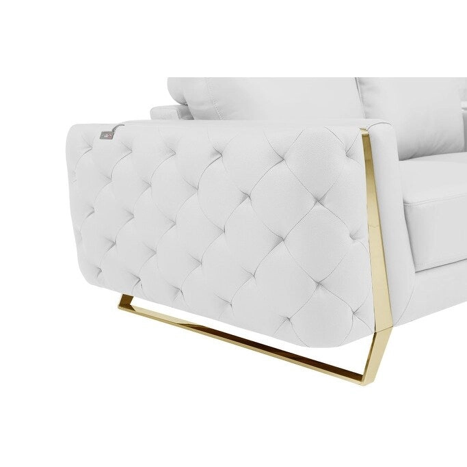 HomeRoots 72 White And Gold Genuine Leather Loveseat