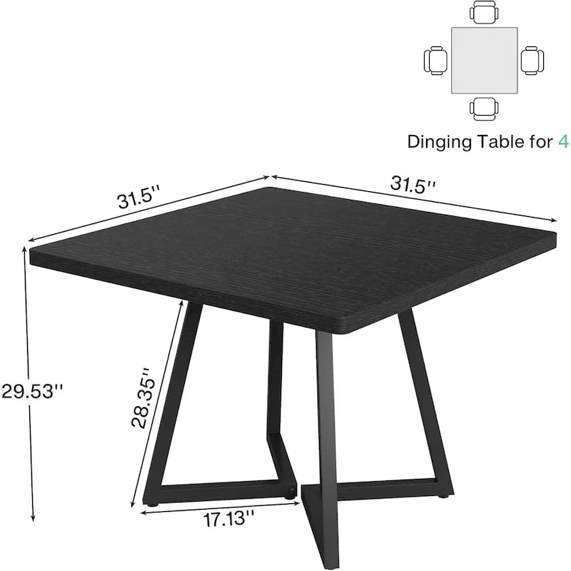 31.5 Inches Industrial Square Dinner Table with Metal Base