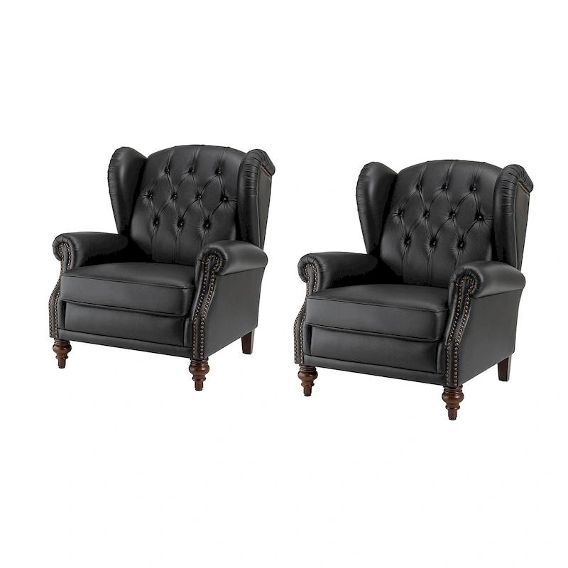 Alex Classic Wingback Leather Armchair with Nailhead Trim Set of 2 by HULALA HOME