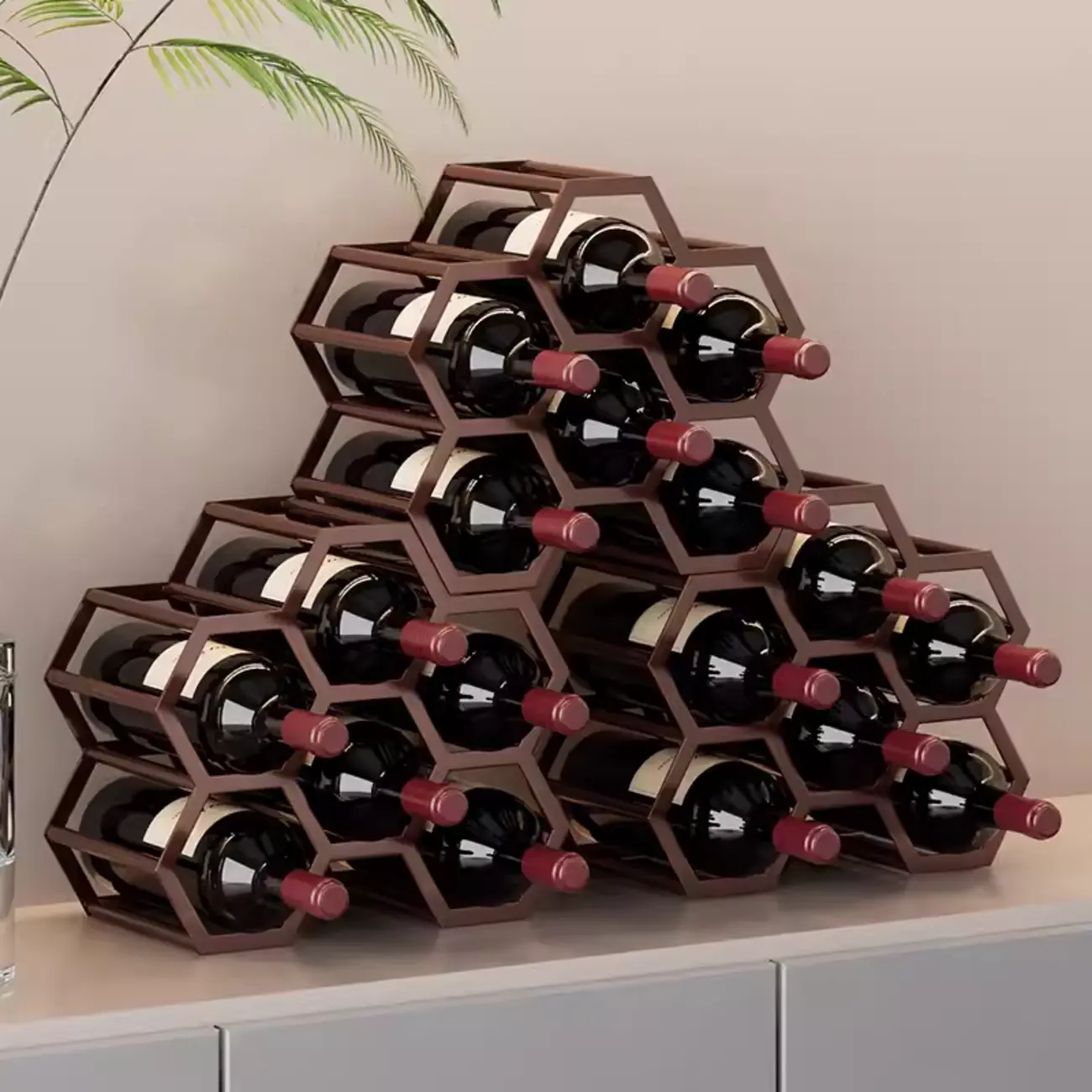 Freestanding Metal Wine Rack Hexagon Tabletop Bottle Holder