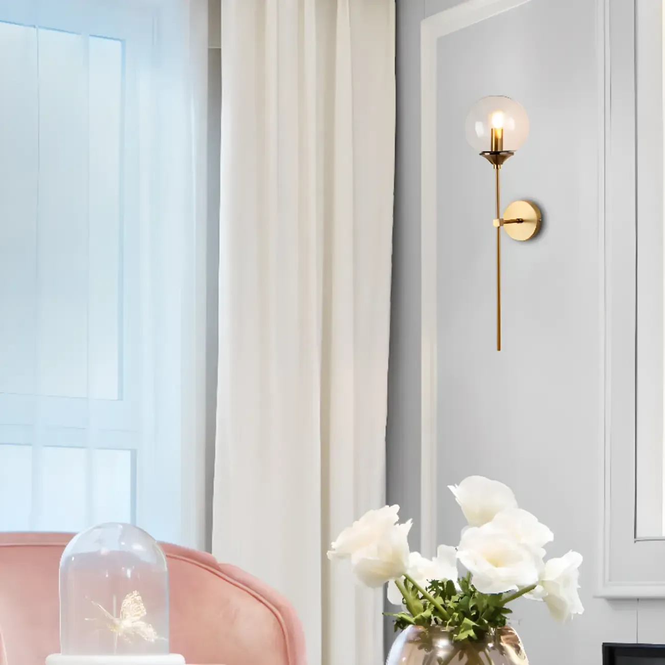 Modern Grey Glass Globe Metal Wall Sconce