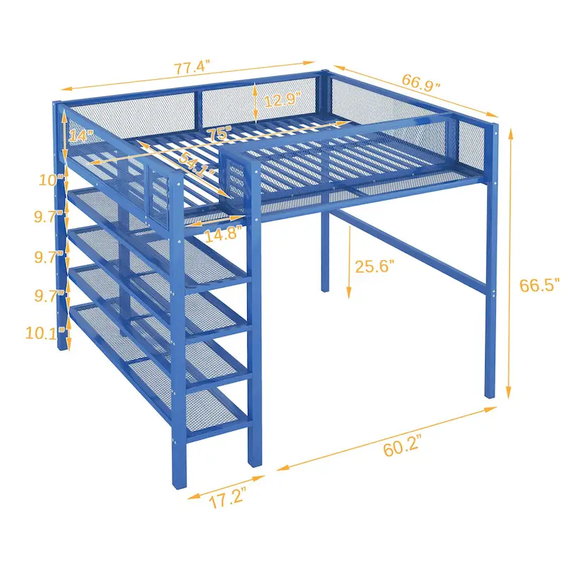 Full Loft Bed with Four Shelves
