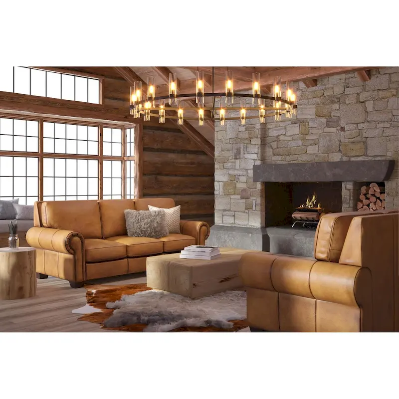 Valencia Top Grain Hand Antiqued Leather Traditional Sofa