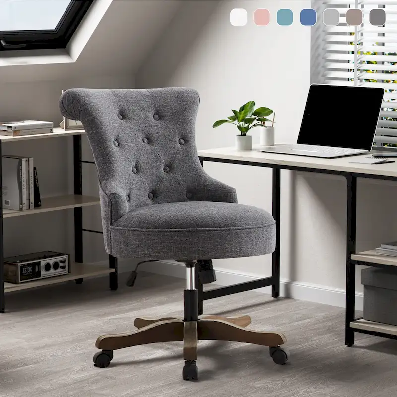 Office Chair with Wheels, Adjustable Height, Linen Fabric Upholstered Computer Desk Chair Swivel