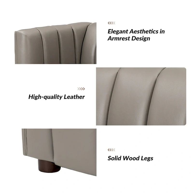 Olinto Modern Camel 83-Inch Genuine Leather Curved Couch with Channel Back by HULALA HOME