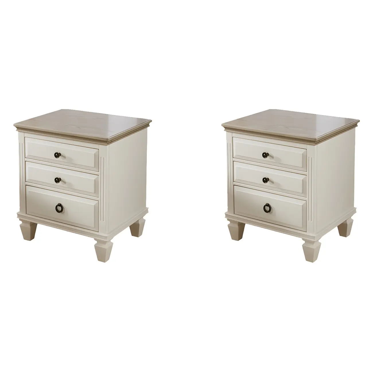 Beige Oak Wood 3-Drawer Standard Nightstand