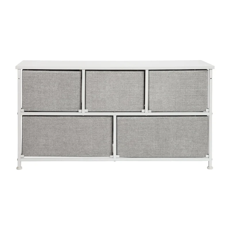 5 Drawer Storage Chest with Wood Top & Dark Fabric Pull Drawers