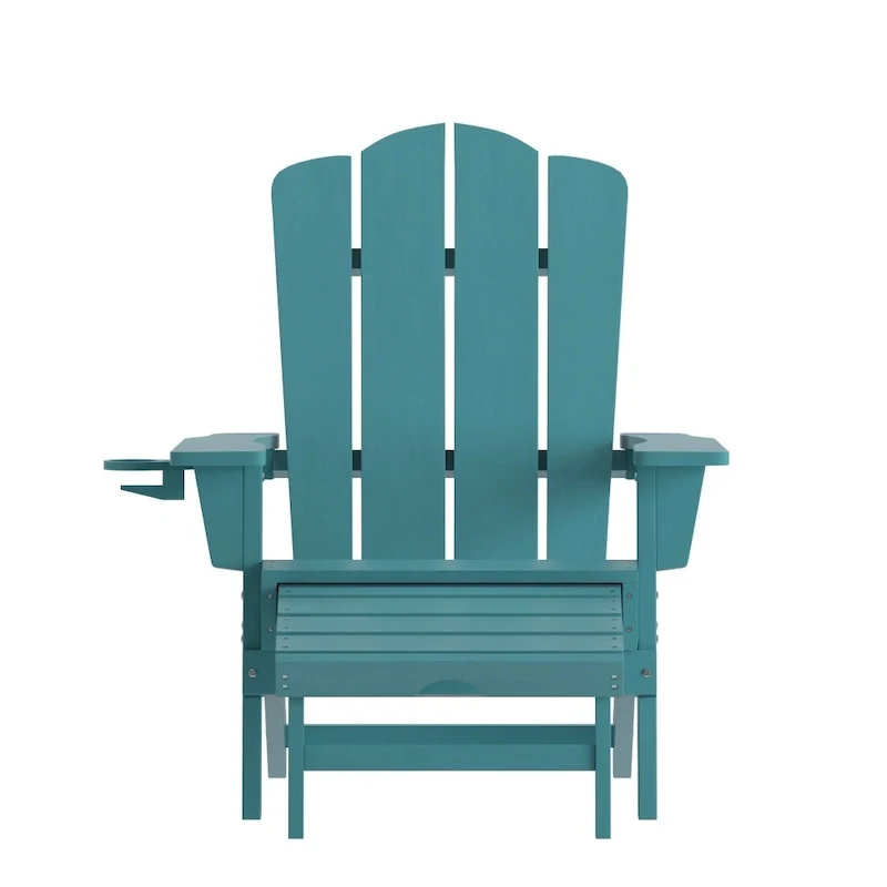 Commercial All-Weather Adirondack Chair with Pullout Ottoman & Cupholder