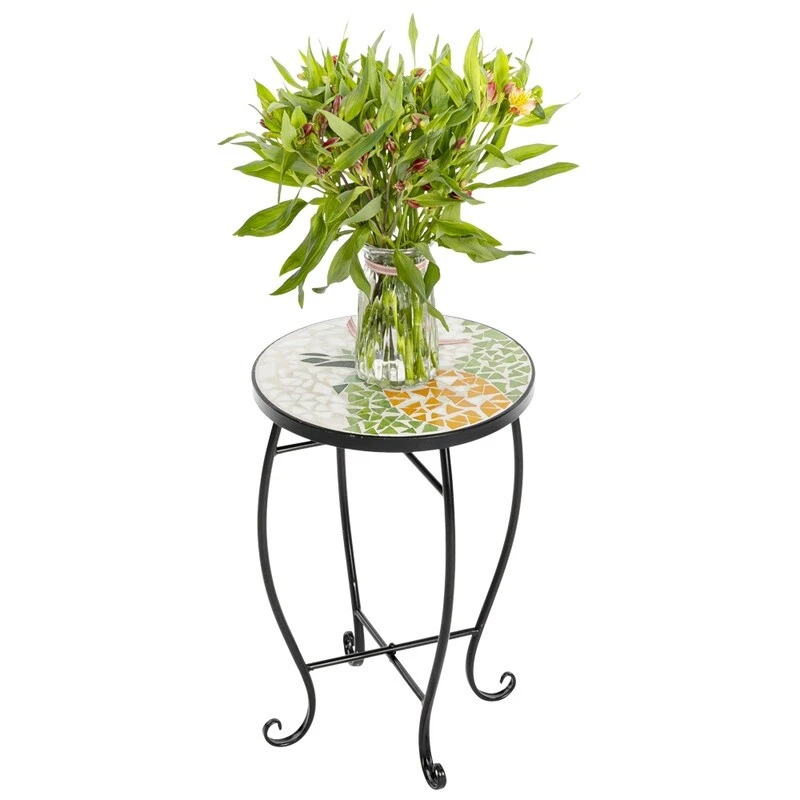 Mosaic Round Terrace Bistro Table Side Table With Coloured Glass