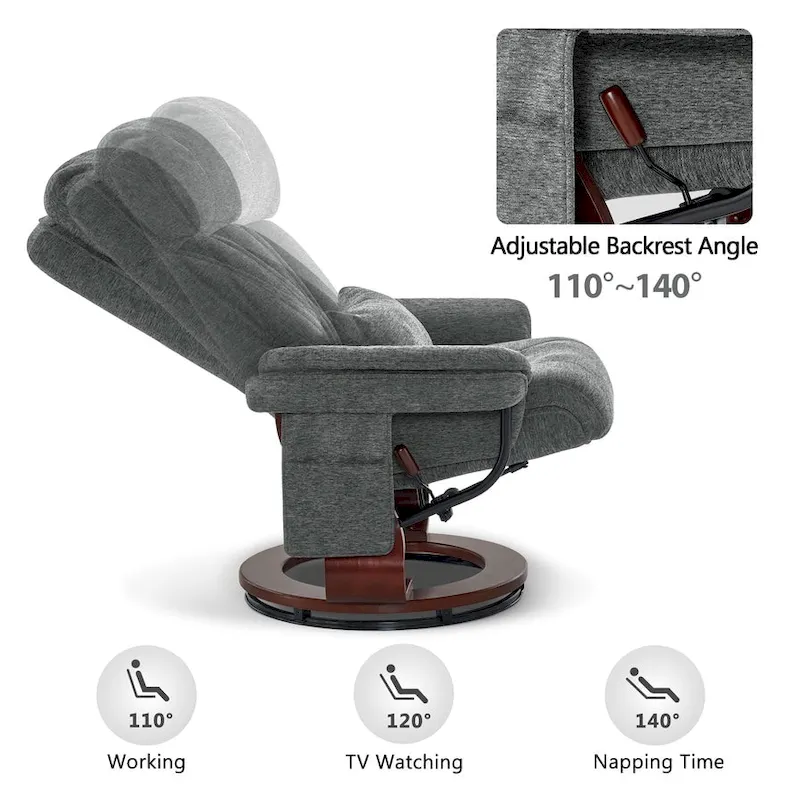 Swivel Recliner with Ottoman, Leisure Office Chair, Ergonomic Lounge chair, Chenille Fabric 4687