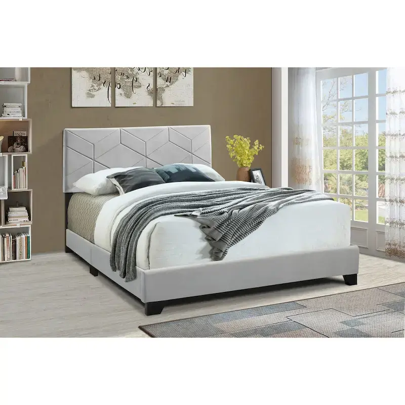 All-in-One Upholstered Grey Bed
