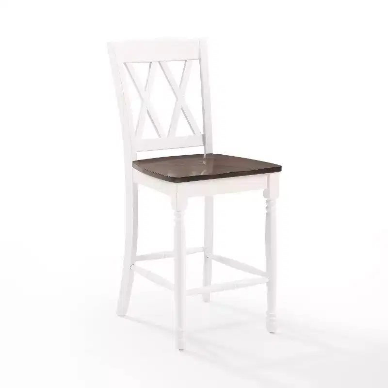 Set of 2 Shelby Counter Height Barstools Distressed White - Crosley: Rubberwood Frame, Non-Upholstered, Traditional Design