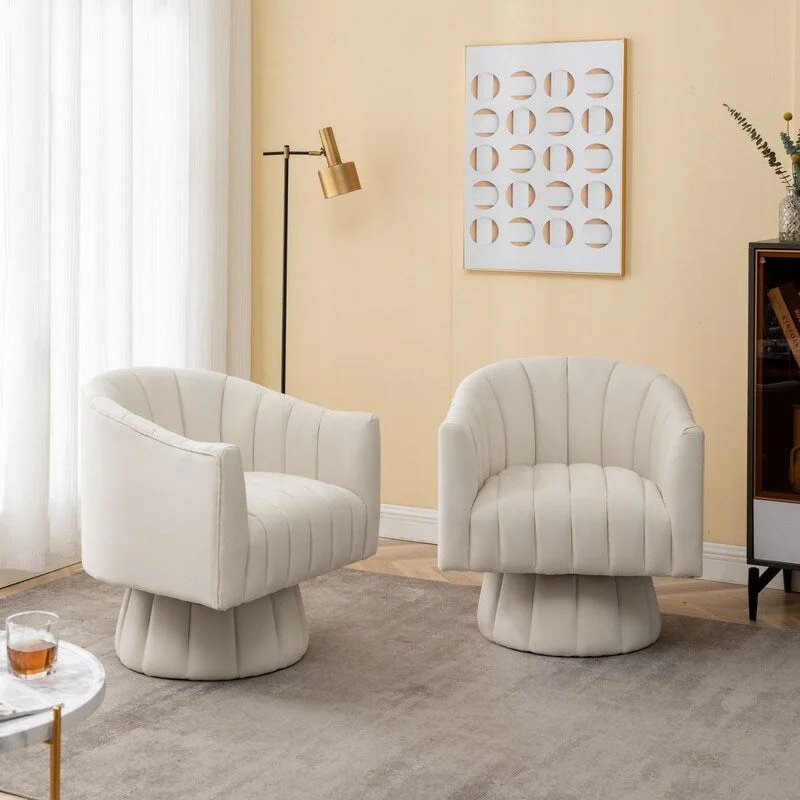 SEYNAR Modern Glam Velvet Upholstered Round 360 Degree Swivel Accent Barrel Chair Set of 2