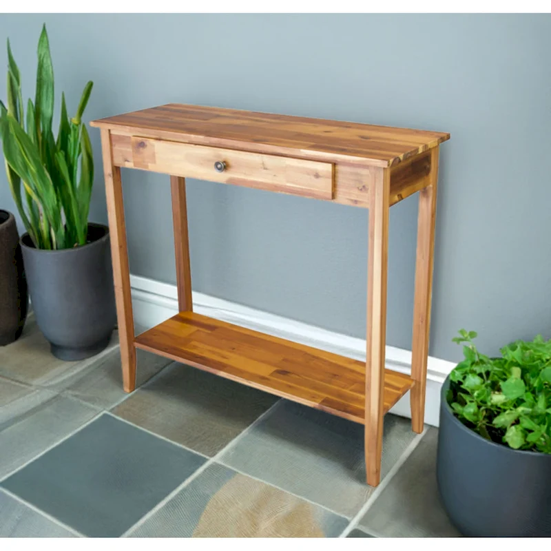 Solid Acacia Wood 1-drawer Console Table with Bottom Shelf