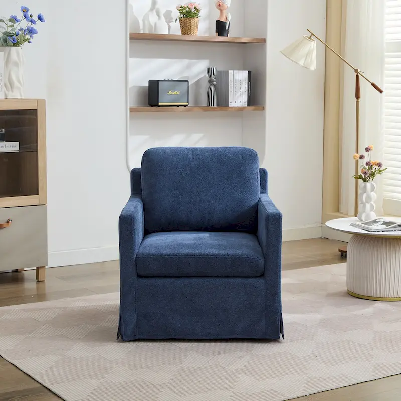 Modern 29.92  Chenille 360 Swivel Accent Chair with Solid Wood Frame and Removable Back Cushion