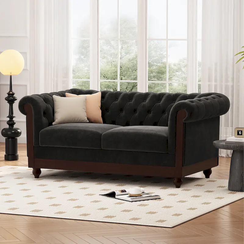 Eviva Chesterfield Velvet Loveseat Sofa by Christopher Knight Home