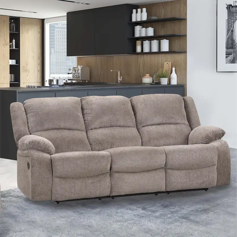 3-Piece Mocha Chenille Manual Reclining Sofa Set