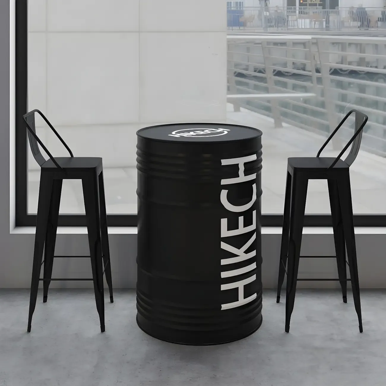 Industrial Black Metal Drum Bar Tables